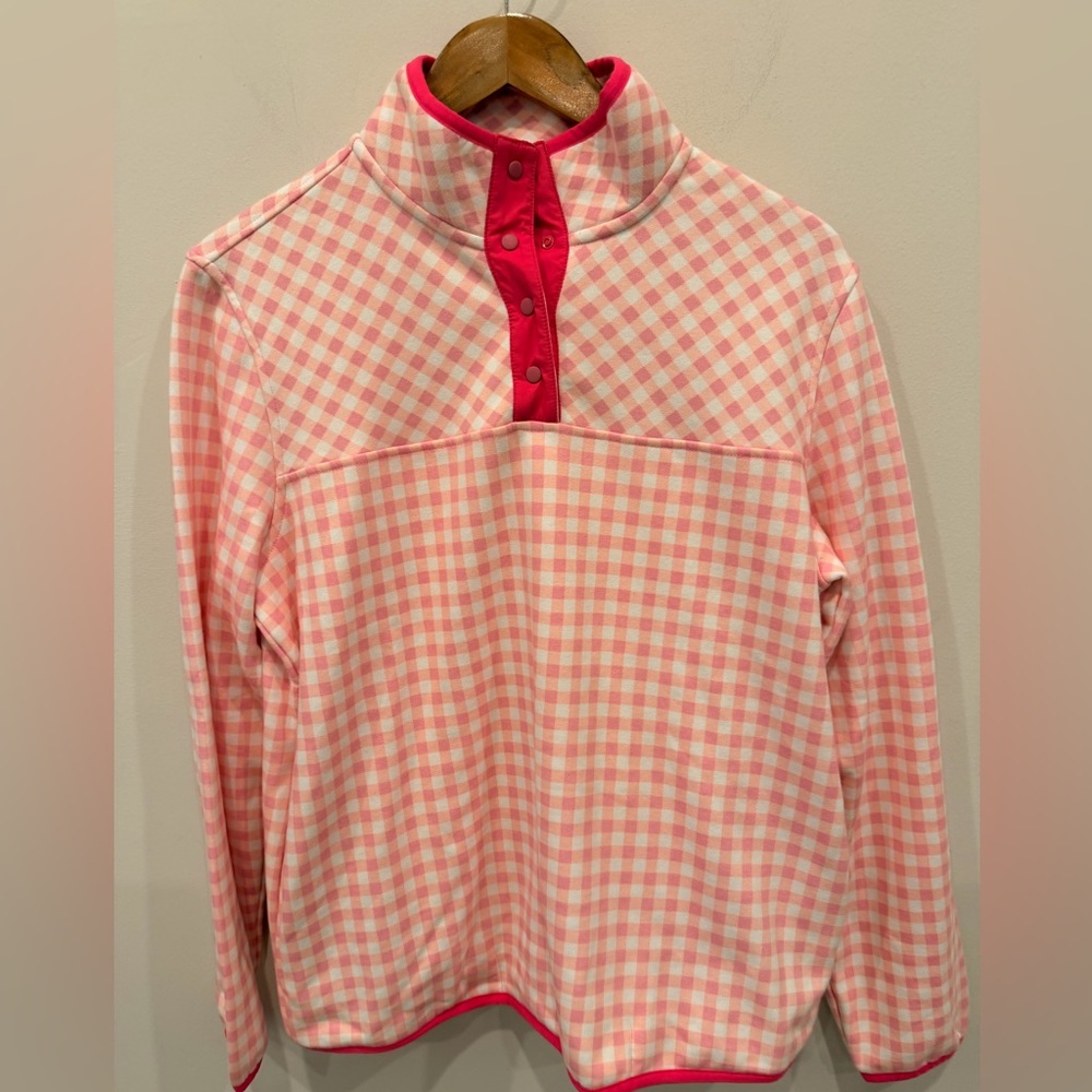 Draper James x Lands‎ End Pink Gingham Snap Pullover Sweatshirt Women M NWT